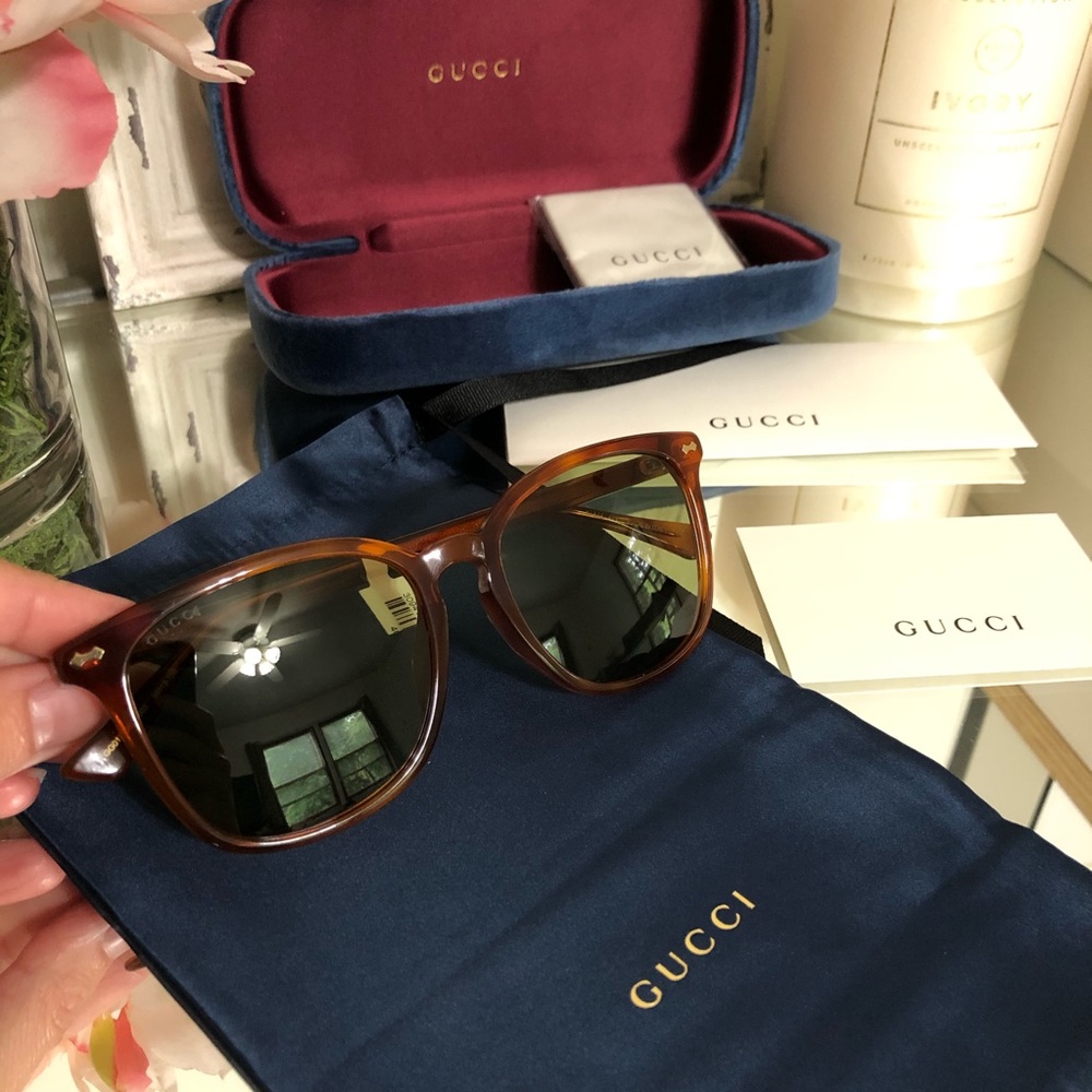 NWT Gucci Square Havana Acetate Sunglasses
